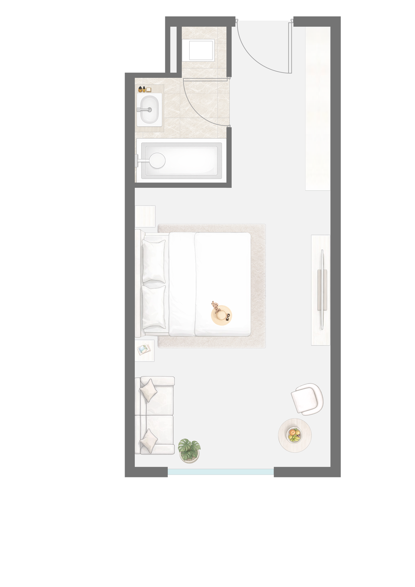Планировка: Студия 27,8 м² — комплекс OAZIS ESTATE