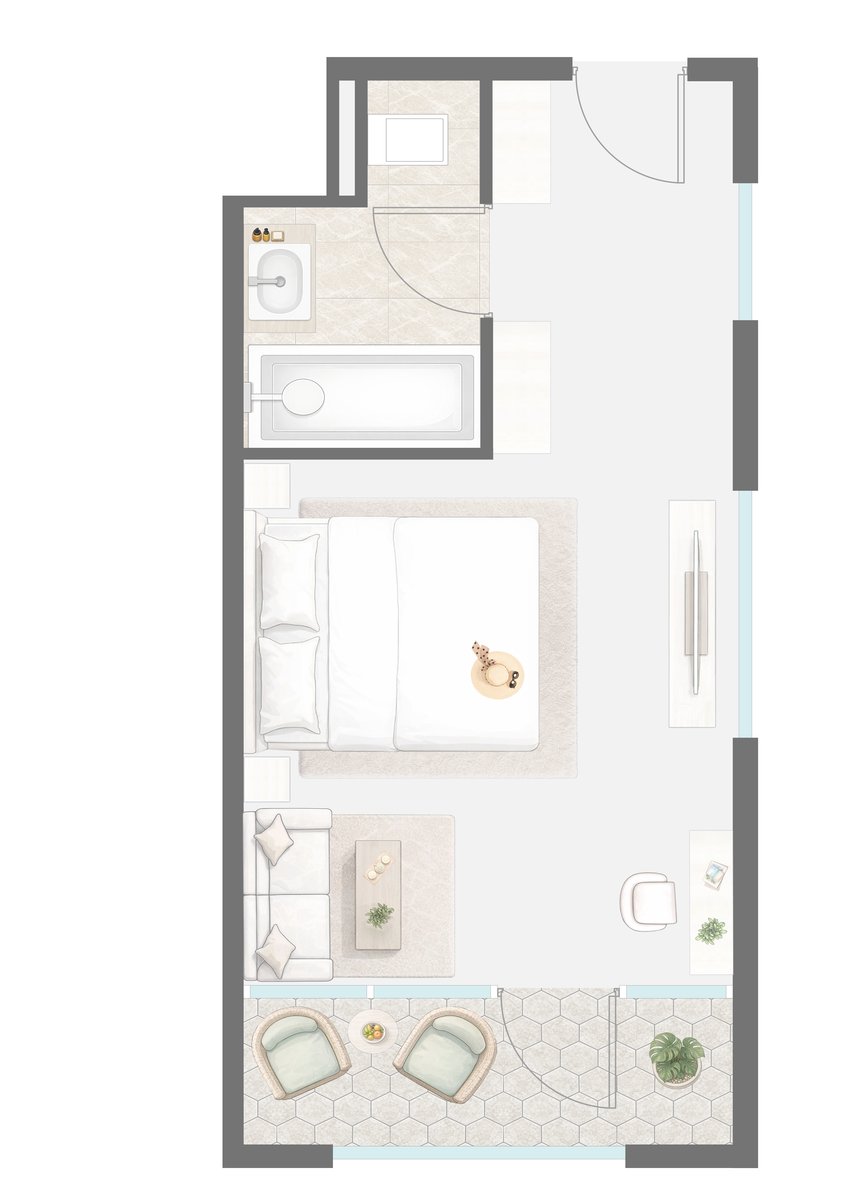 Планировка: 1-комнатная 38,9 м² — комплекс OAZIS ESTATE
