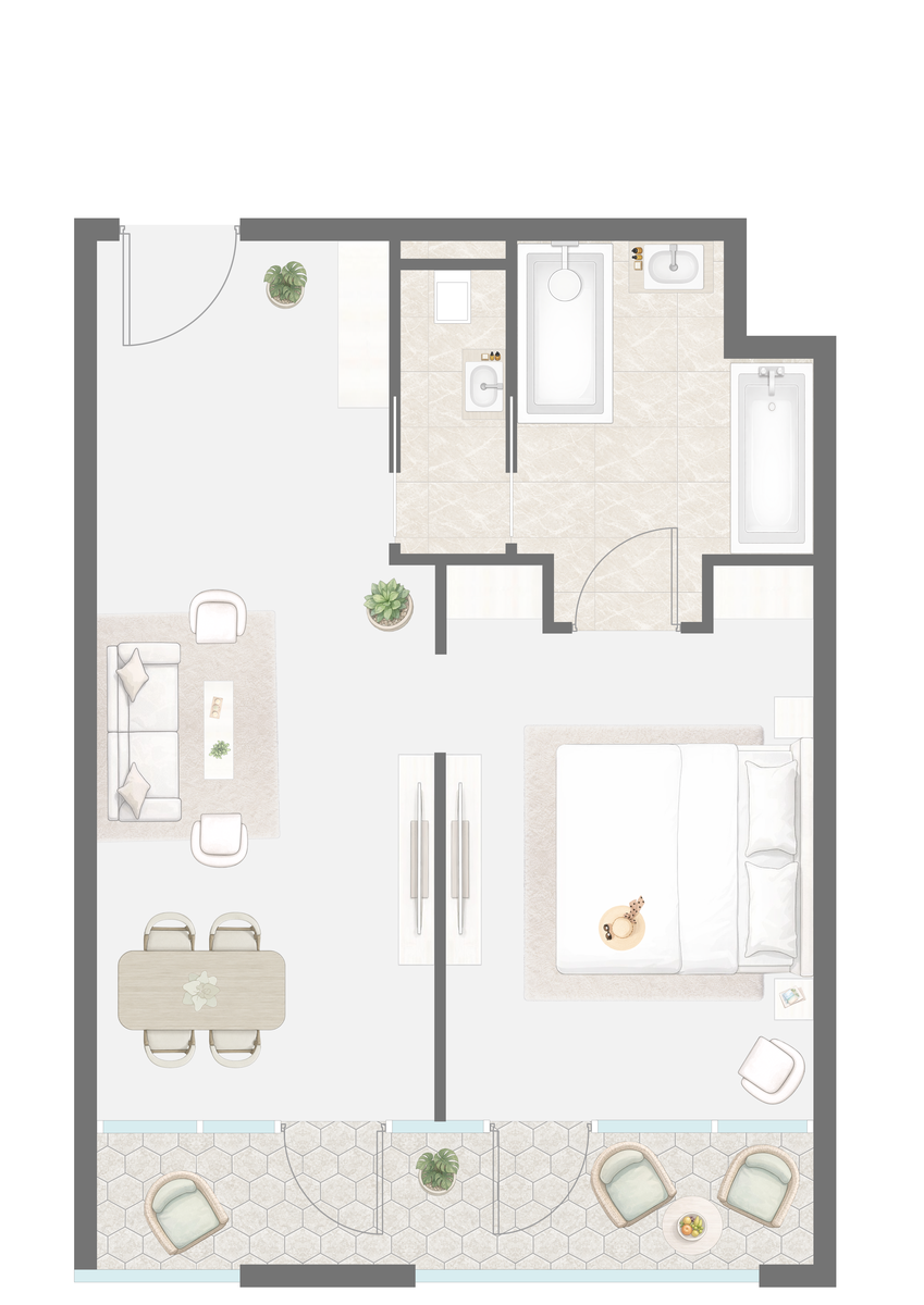 Планировка: 2-комнатная 59,2 м² — комплекс OAZIS ESTATE
